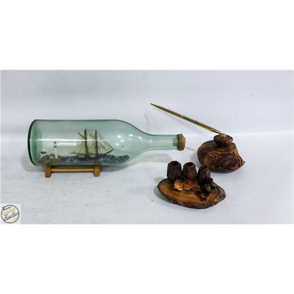 ESTATE SHIP IN A BOTTLE DESK DECOR +