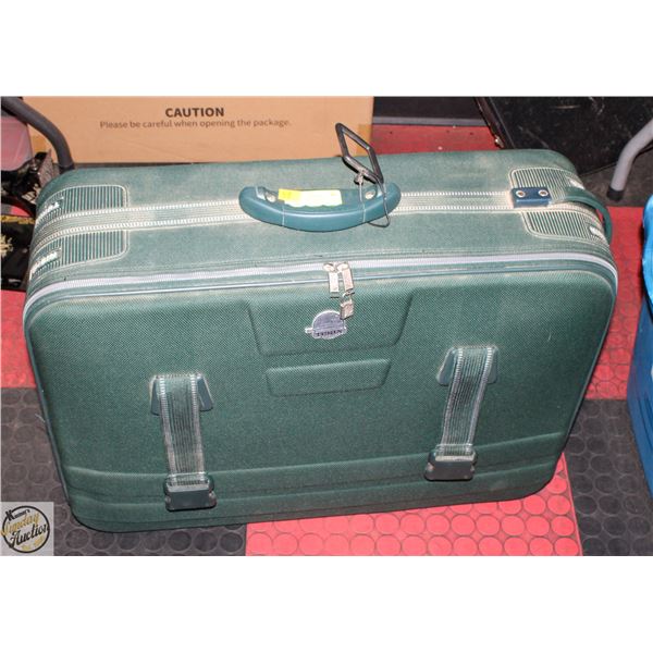 PAIR OF GREEN SUITCASES