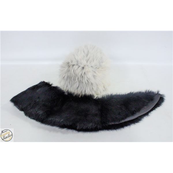 BLACK MINK FUR SCARF STOLE & FUR FAUX HAT