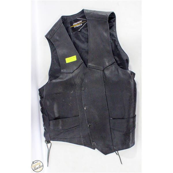 3XL MENS LEATHER BIKER VEST-ESTATE