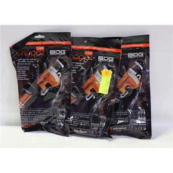 3PACKS OF 10 GLOVES BDG GRIPPAZ NITRILE