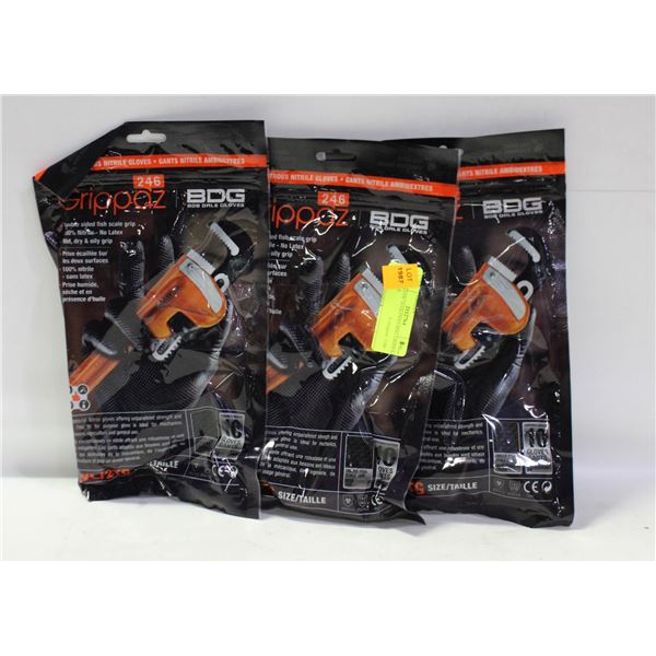 3PACKS OF 10 GLOVES BDG GRIPPAZ NITRILE