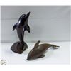 Image 1 : 2 WOODEN DOLPHINS ART SCULPTURE