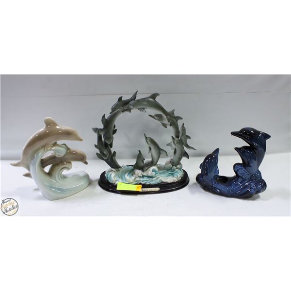 LOT OF 3 CERAMIC DOLPHINS