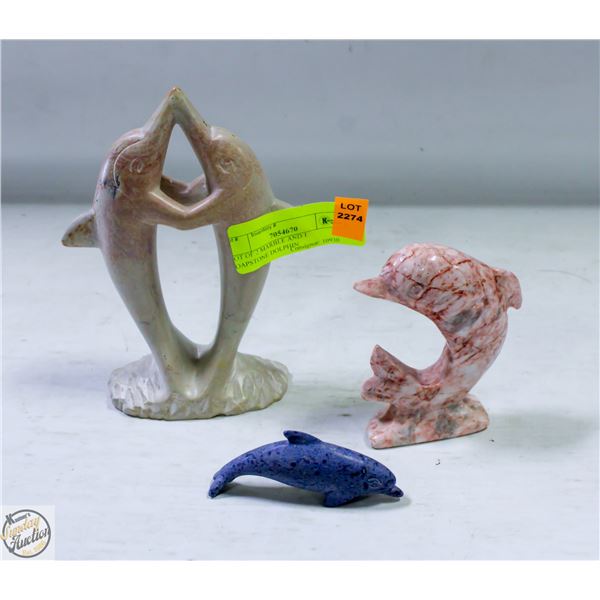 1 MARBLE & 2 SOAPSTONE DOLPHINS