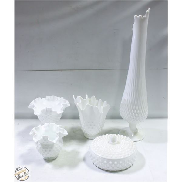 FLAT OF MILK WHITE CERAMIC GLASSWARE