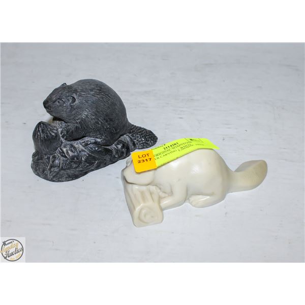 WOLF ORIGINAL SOAPSTONE BEAVER CARVING + WHITE