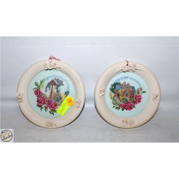 2 HAND CRAFTED FRAMES WITH CROSS STITCH/