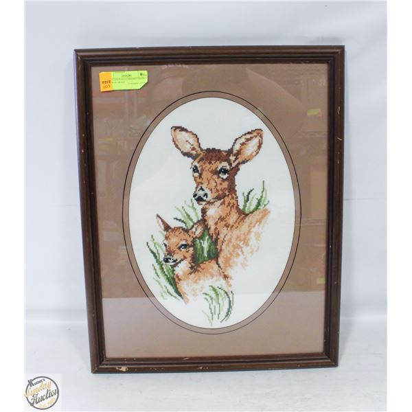 PROFESSIONALLY FRAMED DEER + FAWN IN GRASS