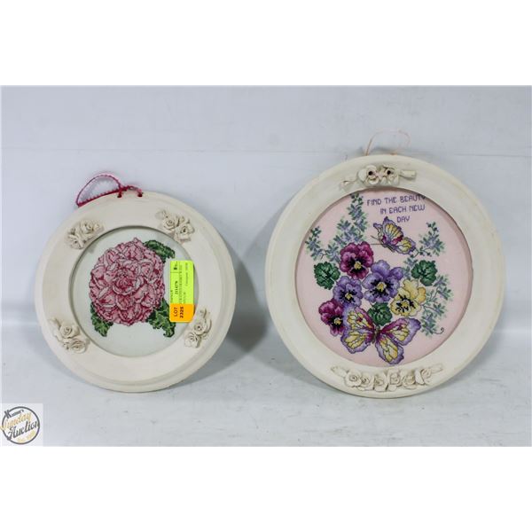 2 HAND CRAFTED FRAMES WITH CROSS STITCH/