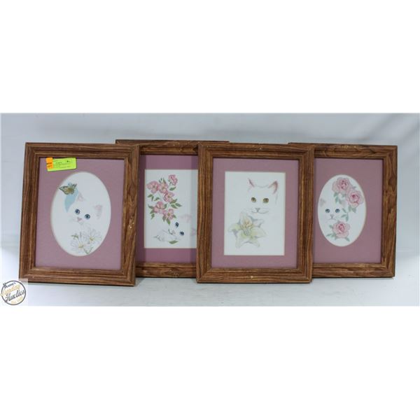 4 MATCHING FRAMED WHITE CAT HANDMADE CROSS