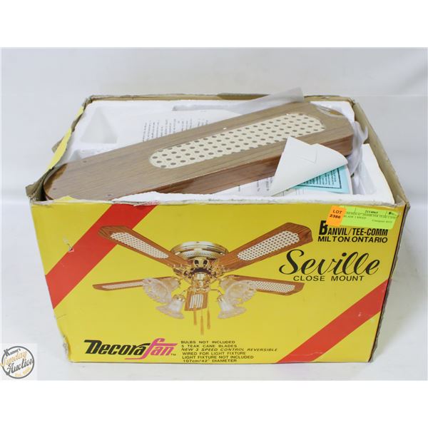 UNUSED 42" DIAMETER TEAK CANE BLADE 3 SPEED