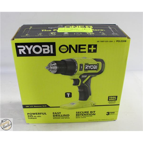 NEW RYOBI ONE 18 VOLT 1/2 HAMMER DRILL