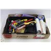 LARGE PAINTERS LOT (TAPE, TRAY, ROLLERS, BRUSHES)