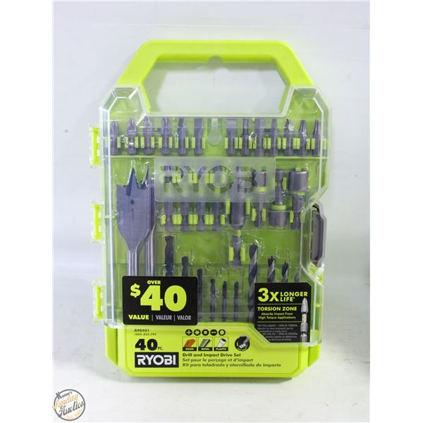 NEW RYOBI 40PC DRILL & IMPACT DRIVER SET