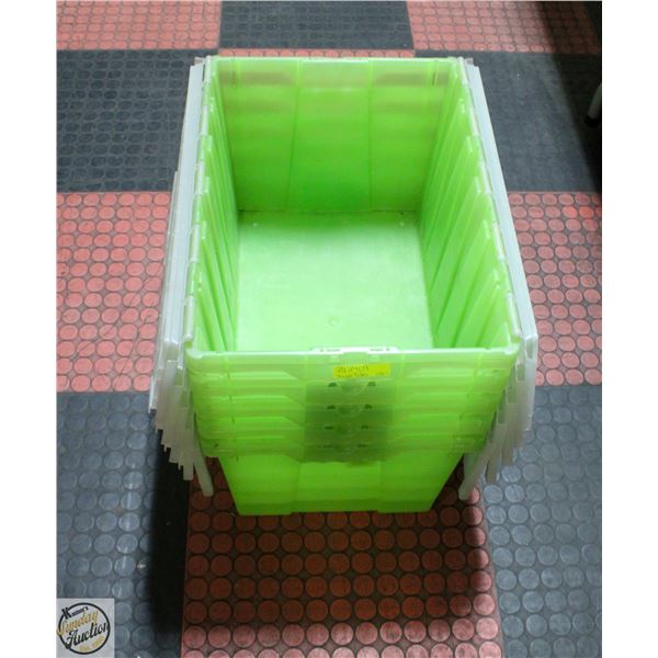 BUNDLE OF FLIP TOP STORAGE TOTES CLEAR+LIGHT GREEN