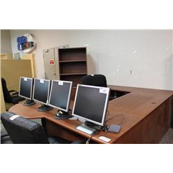 Cherry U Shaped Executive Desk With Side Cabinet