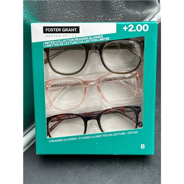 Foster Grant Design Optics +2.00 Reading Glasses, 3-Pack