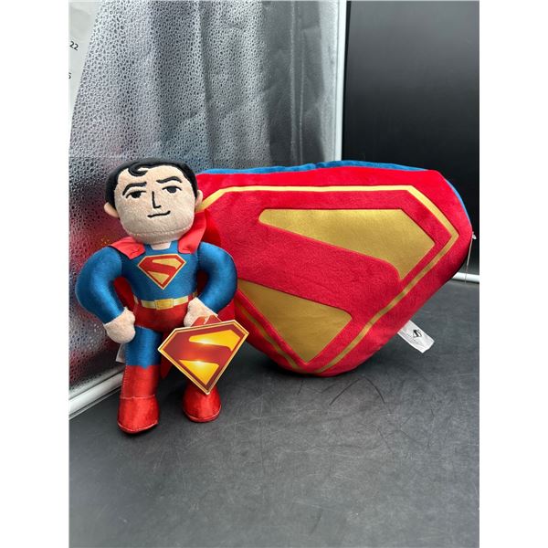 Superman Plush Toy and Shield Pillow Set, Red and Blue Design