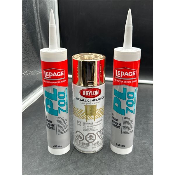LePage PL 700 Adhesive and Krylon Metallic Spray Paint – Lot of Three