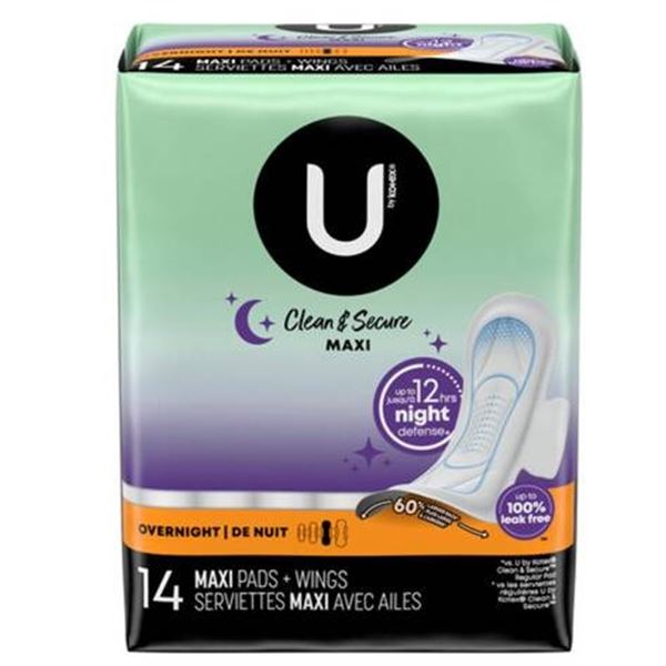 U by Kotex Clean & Secure Maxi Pads Overnight – 14 Count (2 Packs)