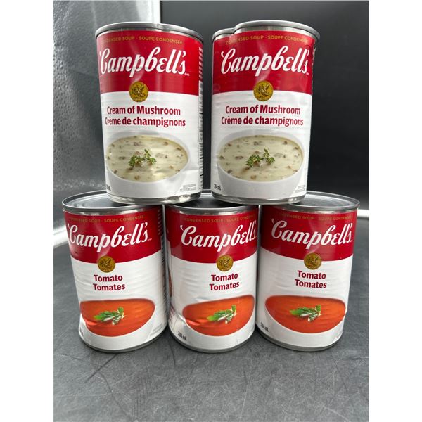 Lot of 5 Campbell’s Condensed Soups – Cream of Mushroom and Tomato Varieties