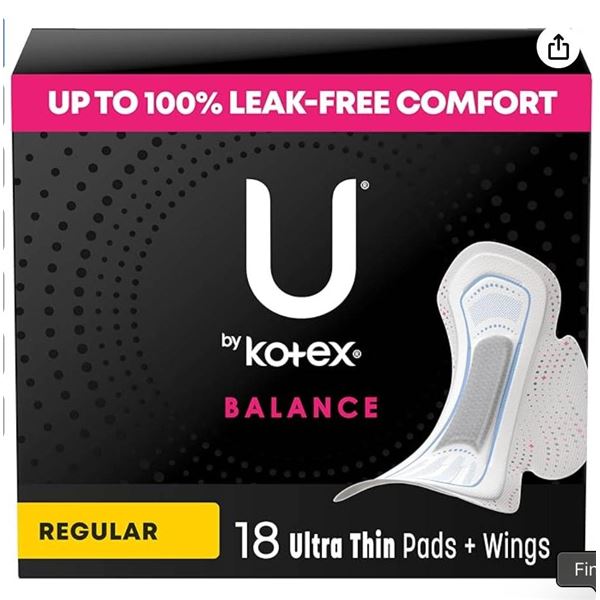 Lot of 3 U by Kotex Balance Regular Ultra Thin Pads 18 Count Each
