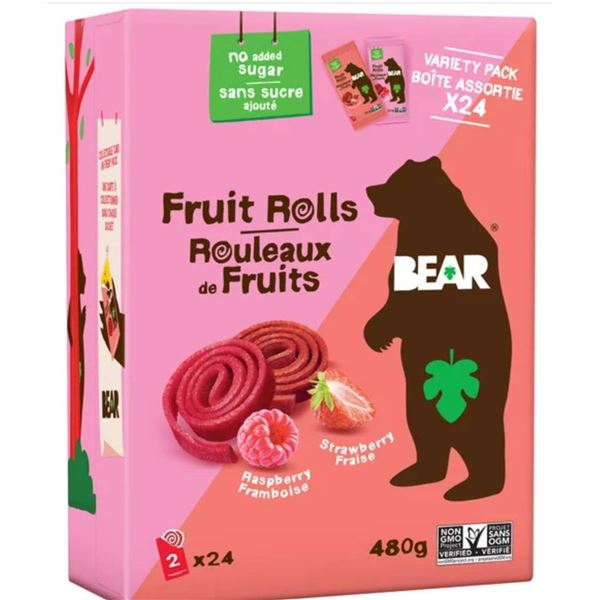 Bear Fruit Rolls Variety Pack 480g – Raspberry and Strawberry 2x 24
