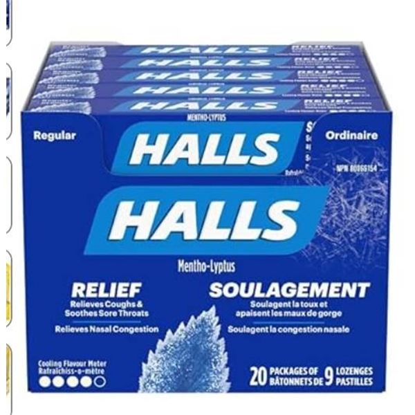 Halls Mentho-Lyptus Relief Lozenges, Regular Flavor,**19 Packs of 9**