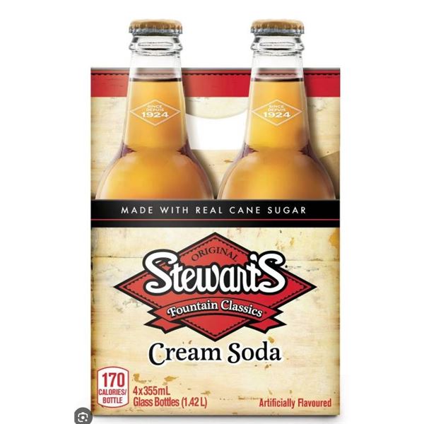 Stewart’s Fountain Classics Cream Soda, 4 x 355 mL Glass Bottles