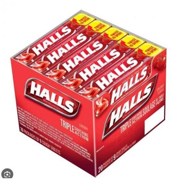 Halls Cherry Flavour Mentho-Lyptus Lozenges, 20 Packs of 9 Each