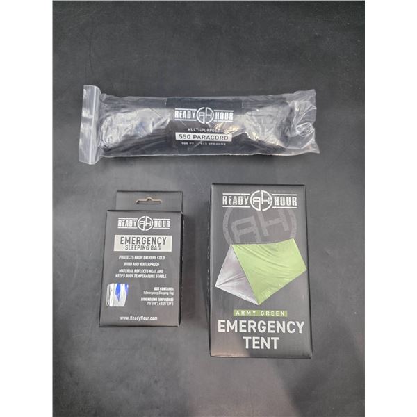Ready Hour Emergency Tent, Sleeping Bag, and 550 Paracord Multi-Use Bundle