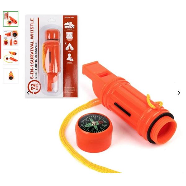 5-in-1 Survival Whistle with Lanyard and Multi-Function Design