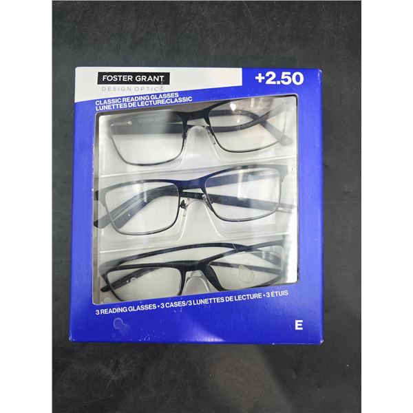 Foster Grant +2.50 Classic Reading Glasses Set, 3 Pieces