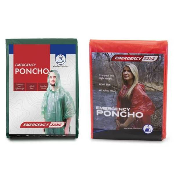 Emergency Zone Emergency Poncho – Green and Red, Adult Size, Weather Protection