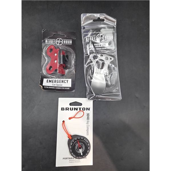 Ready Hour Grub N Tool, Emergency Can Opener, and Brunton 9040 Portable Key Compass