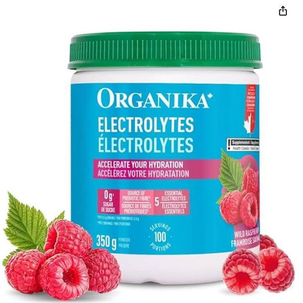 Organika Electrolyte Powder Mild Raspberry 350g with 100 Servings