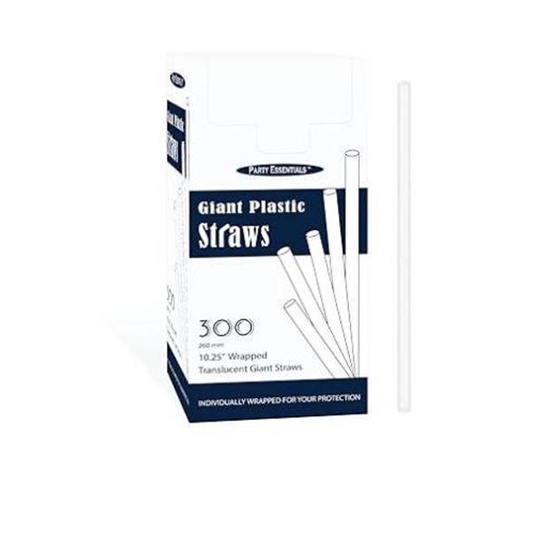 Party Essentials Disposable Plastic Drinking Straws, 10.25″ Giant, 300 Count, Individually 