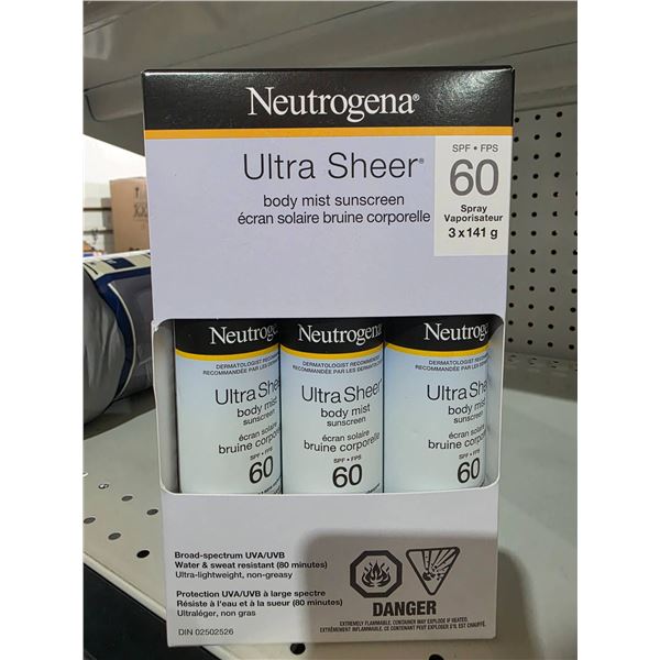 Neutrogena Ultra Sheer Body Mist Sunscreen SPF 60, 3×141 g