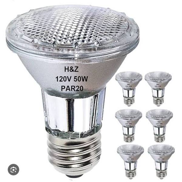 H&Z Par20 120V E26 Medium Screw Base Halogen Light Bulbs, 6-Pack, 3000K Warm White
