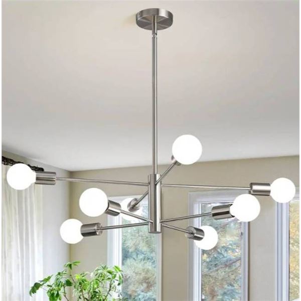 Ruiyey 8006PL Light Fixture with 8 Bulbs in Brushed Nickel Finish