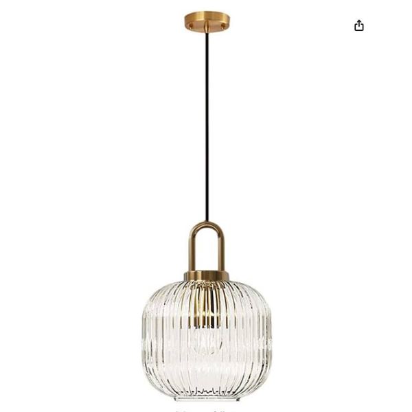 CRIBBU Clear Glass Pendant Light with Brass Gold Base, Ceiling Light Hanging Lamp for Bedside Kitche