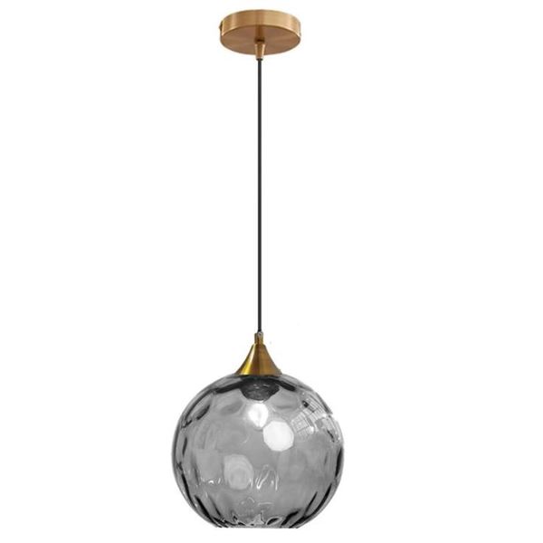 CRIBBU 7.8 Inch Globe Glass Pendant Light Bronze Gold Bracket with Glass Ball Hanging Lamp (Grey)