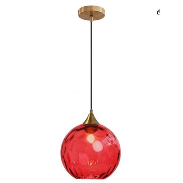 CRIBBU 7.8 Inch Globe Glass Pendant Light Bronze Gold Bracket with Glass Ball Hanging Lamp (Red)