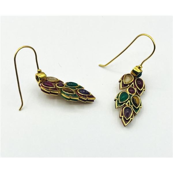 22KT Gold Plated Sterling Silver Natural Enhanced Ruby and Natural Onyx (0.88ct) with Natural Amethy