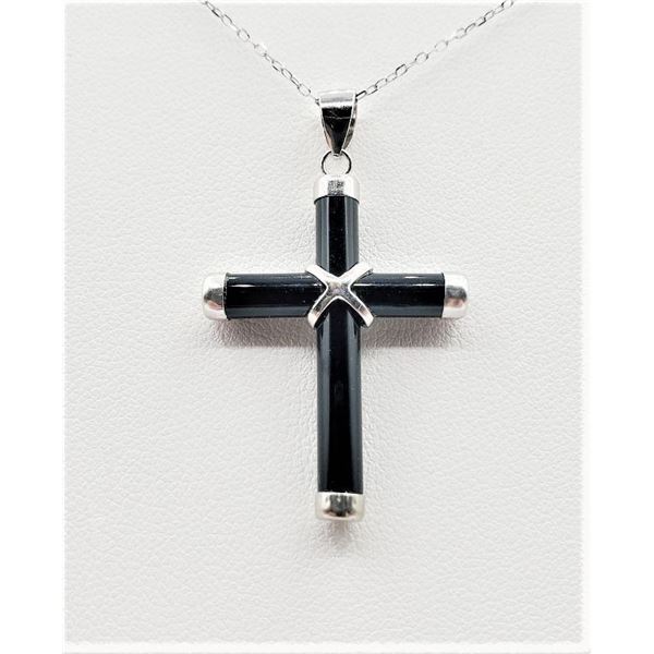 Sterling Silver Black Cross Cabochon Pendant with Sterling Silver Chain, W/A $545.00.