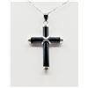 Image 1 : Sterling Silver Black Cross Cabochon Pendant with Sterling Silver Chain, W/A $545.00.