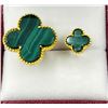 Image 1 : Gold Plated Sterling Silver Natural Malachite (4.50ct) Double Clover Motif Ring, Size 7.25, W/A $440