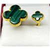 Image 2 : Gold Plated Sterling Silver Natural Malachite (4.50ct) Double Clover Motif Ring, Size 7.25, W/A $440