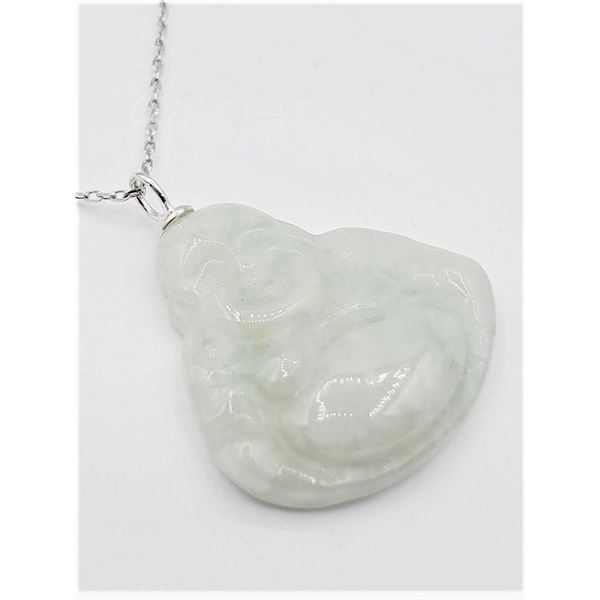Sterling Silver Natural Jadeite Laughing Buddha Pendant with Sterling Silver Chain, Retail $350.00.